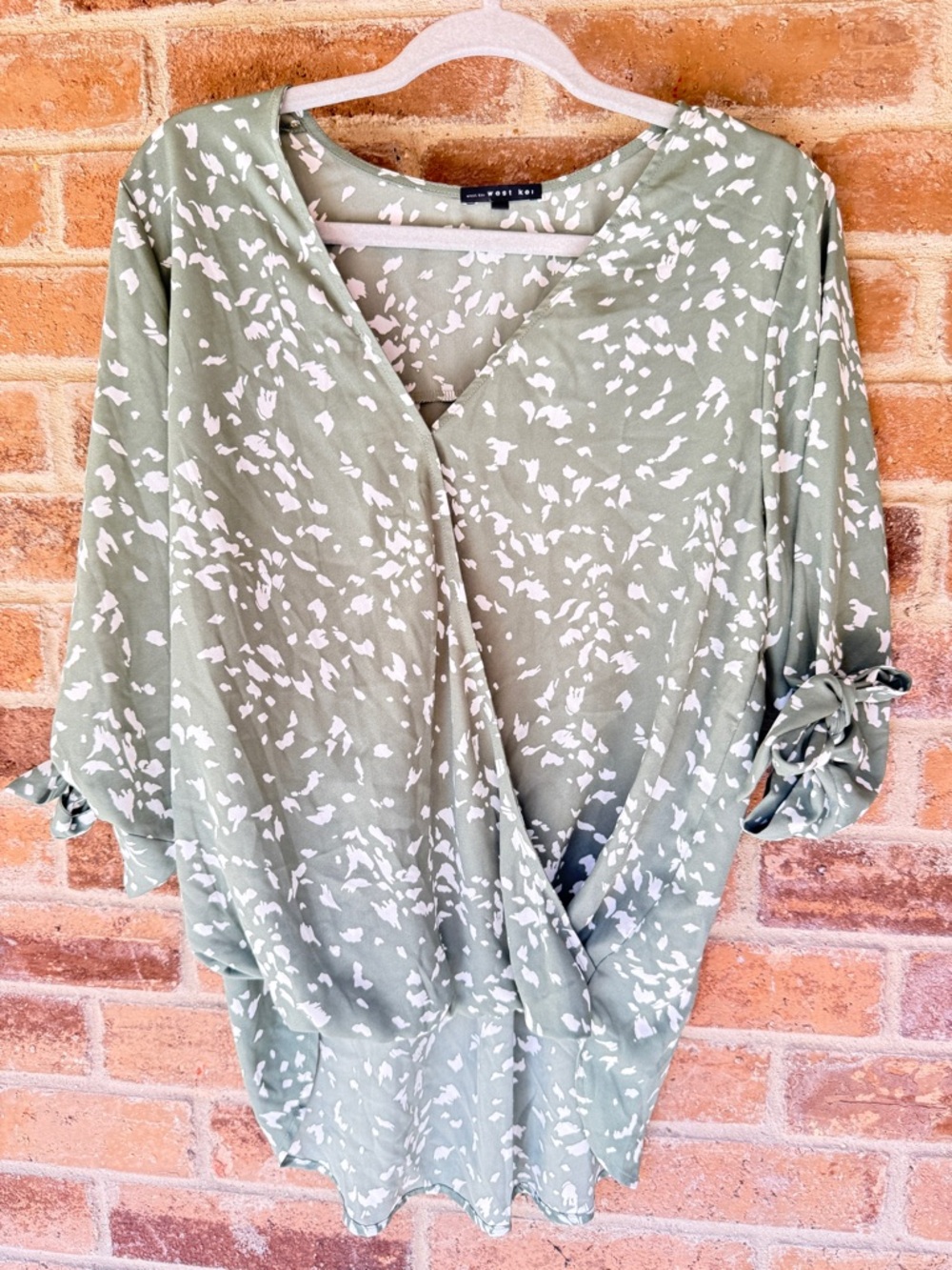 West Kei Sage Green Printed Wrap Blouse